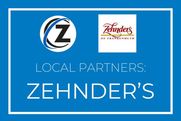 Rectangular blue graphic; text reads "Local Partners: Zehnder's"